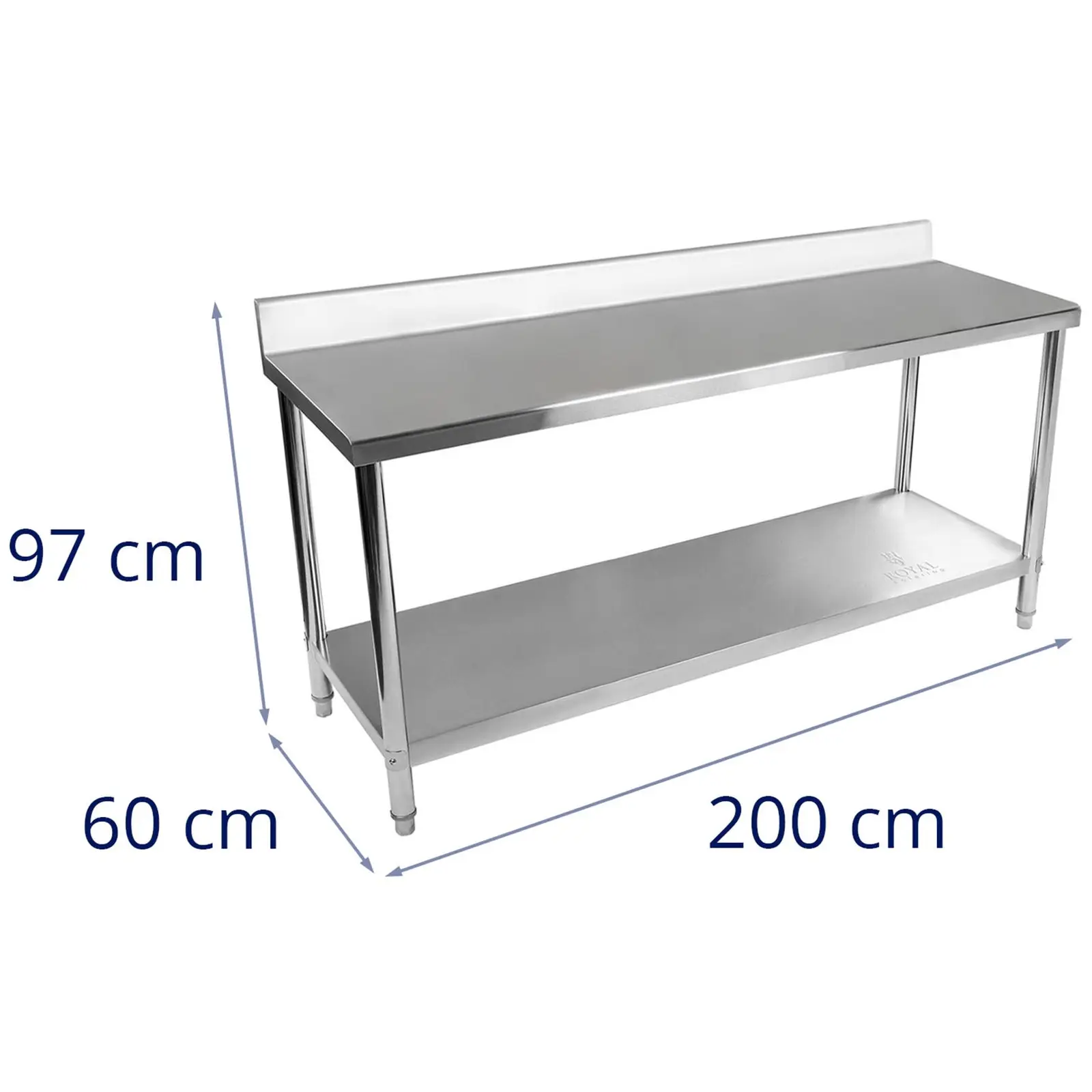 Table de travail inox - 200 x 60 cm - Avec dosseret - Capacité de charge de 195 kg