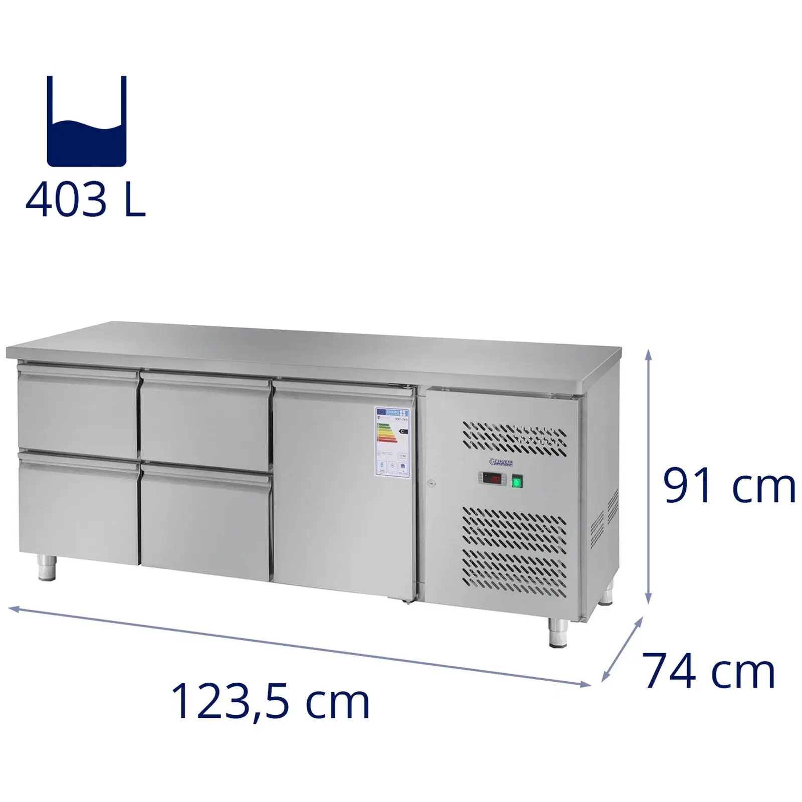 Table réfrigérée - 403 L - 1 porte - 4 tiroirs