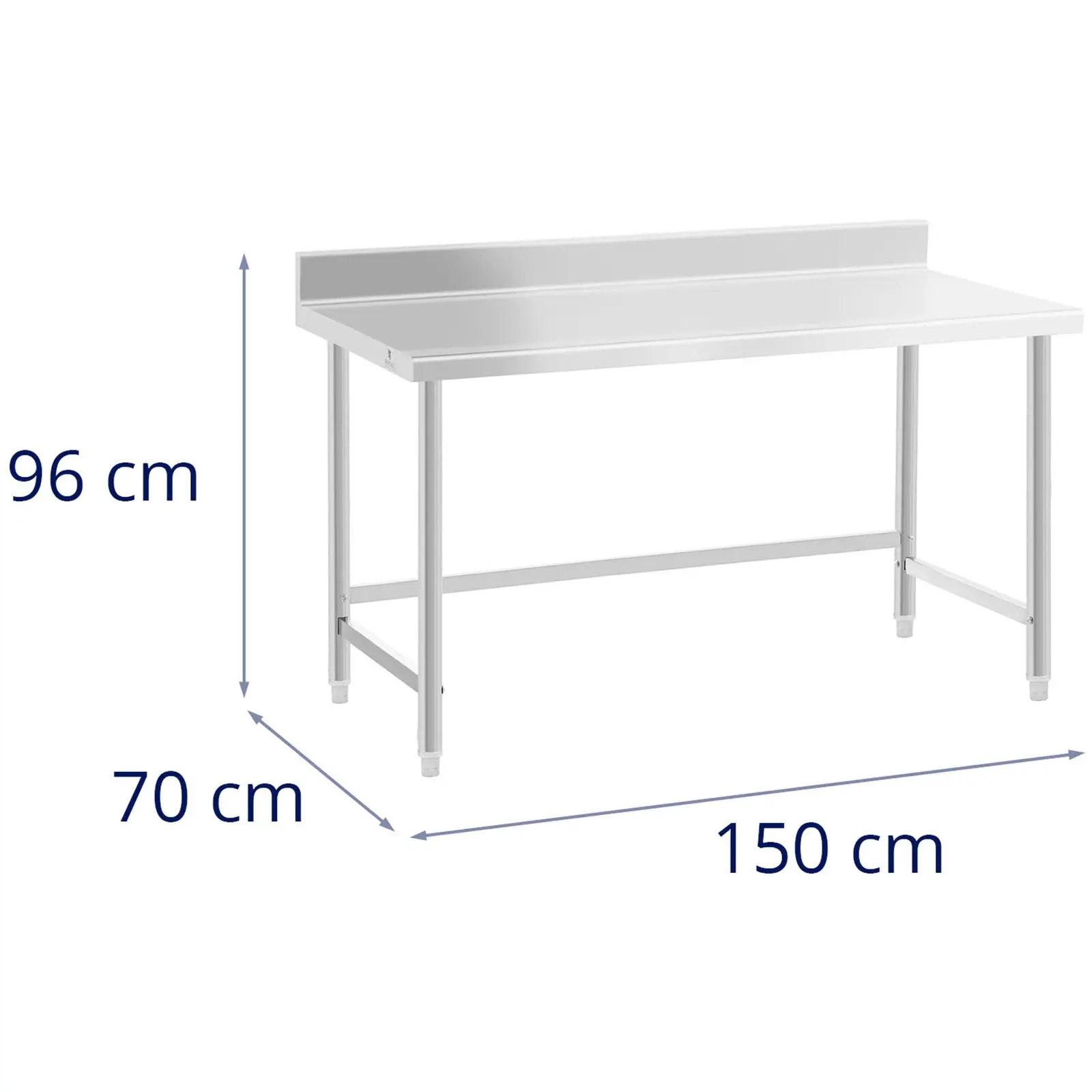 Table de travail inox - 150 x 70 cm - Dosseret - Capacité de 93 kg - Royal Catering