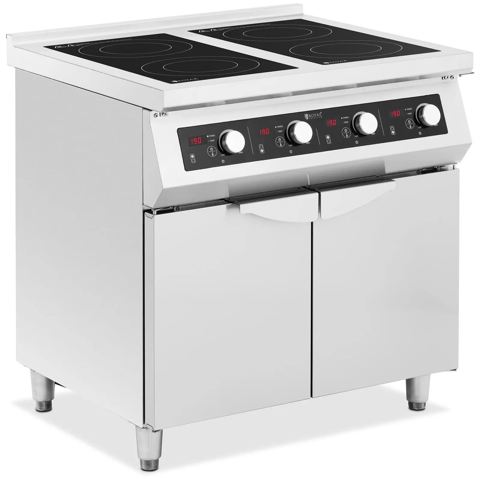 Cuisinière induction - 17000 W - 4 plaques de cuisson - 60 - 240°C - Compartiment de rangement - Royal Catering