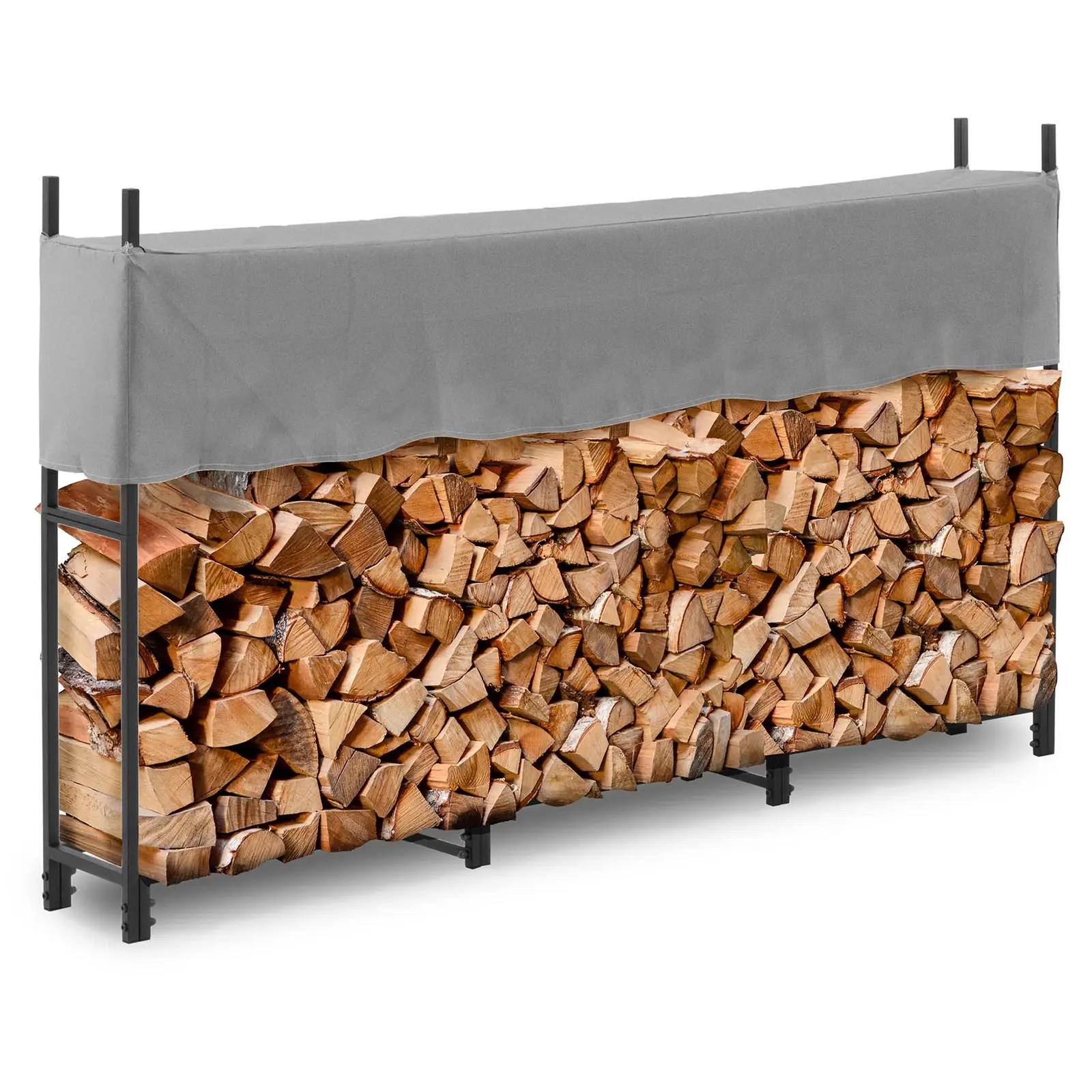 Abri pour bois de chauffage - avec bâche - 100 kg - 200 x 25 x 116 cm - Acier - noir