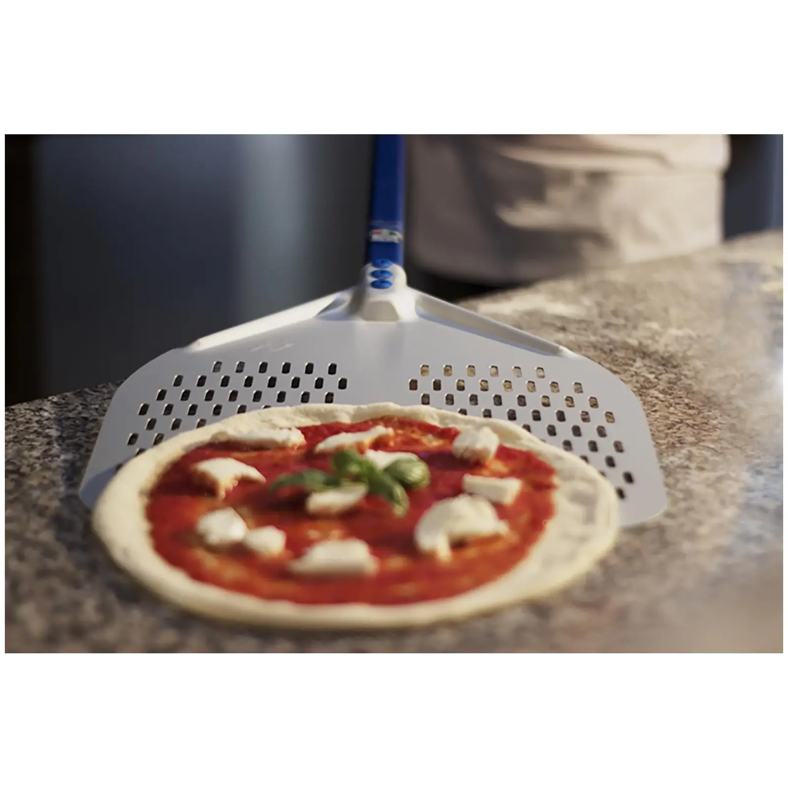 Pelle à pizza - 33 x 33 cm - Tête perforée - Manche : 60 cm - Aluminium  (anodisé)